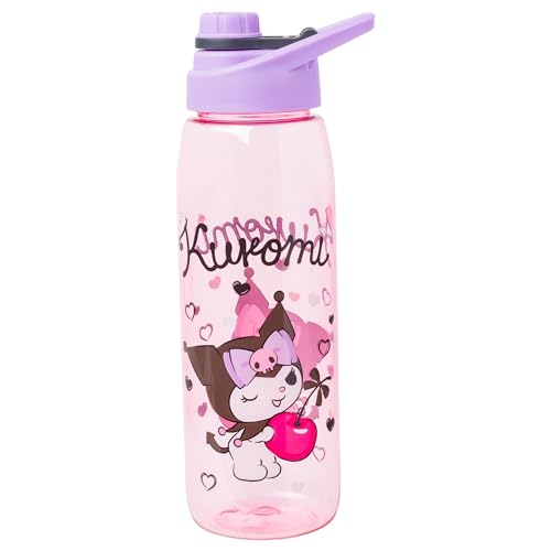 Image of Silver Buffalo Sanrio Hello Kitty and Friends Kuromi Cherry Hearts Water Bottle with Screw-On Lid, 28 Ounces