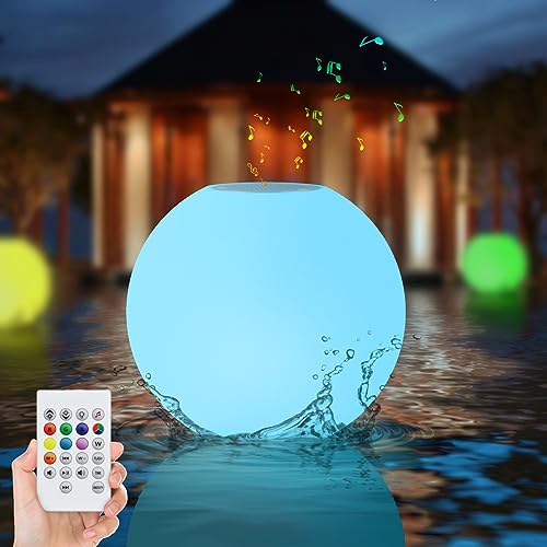 Floating Pool Speaker with Colorful Light, Rechargeable IPX7 Water-Resistant Floating Pool Light and Speaker,Pool Accessories with TWS,Stereo Sound, for Pool, Spa, Party, Outdoor, Shower