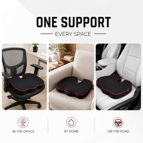 Image of Premium Memory Foam seat Cushion by ValorX USA for Chair Orthopedic Coccyx Cushion for Tailbone Pain, Hip Support Pillow Black