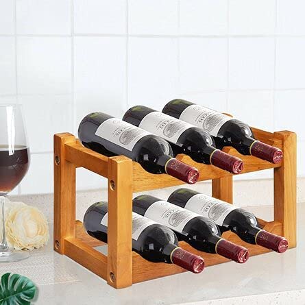 Cosy Tossy 6 Bottle 2 Tier Bamboo Wine Racks Countertop Cabinet Wine Holder Wine Storage Shelf for Kitchen, Bar, Pantry, Wine Cellar, Basement, Countertop