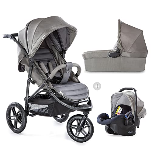hauck Kombi Kinderwagen Set 3in1 Rapid 3R Trio - Buggy Sportwagen mit Babywanne und Babyschale - Charcoal Grau
