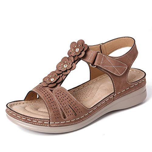 gracosy Sandalias Mujer Verano Flat Ajustable Deportivas Sandalias Playa Antideslizante Casual Caminar Zapatos Tobillo Correa Slingback Beige Negro