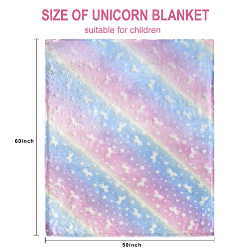 Glow In The Dark Blanket Unicorns Gifts For Girls, Kids Throw Blanket With Rainbow Strechy Beaded Bracelet, For 1-10 Year Old Girl Birthday Christmas Halloween Thanksgiving Easter Gifts 60 X 50 In (B) #TOP7