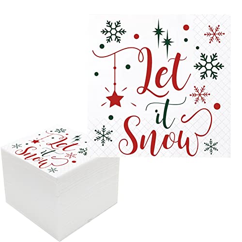Geloar Weihnachts-Cocktail-Servietten, 100 Stück Let It Snow Weihnachts-Papierservietten für Getränke, Cocktail-Servietten für Frohe Weihnachten, Geburtstag, 2-lagig, 12.7x12.7 cm (Let It Snow) Cover