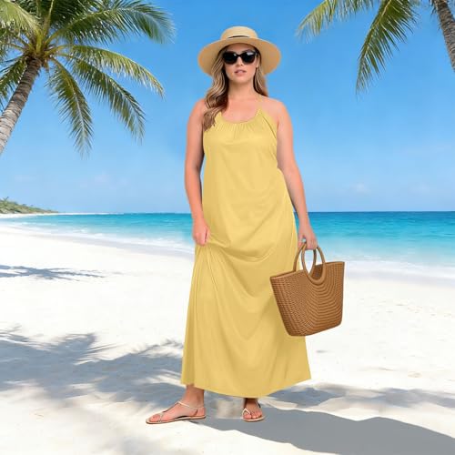 Robe d'été jaune dos nu chic et décontractée à bretelles spaghetti - 4