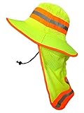 Men High Visibility Reflective Sun Hat with Neck Flap Wide Brim Boonie Hat Bucket Cap (1pc Neon Lime)