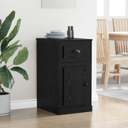 Commode en bois aspect chêne noir avec tiroir et portes
