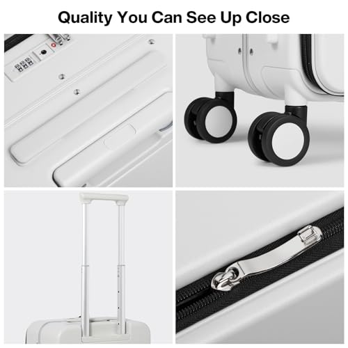 Image of mixi 17x14x9 Carry On Luggage Underseat PC Hard Shell Suitcase Top Opening Aluminum Frame Travel Suitcases with Wheels, Smoke White