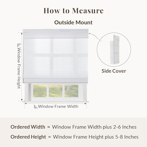 Image of TWOPAGES No Drill Cordless Roman Window Shade Customized Blackout Bamboo Shade Light Filtering Roman Blind for Kitchen Indoor Windows, Mist White, 1 Piece