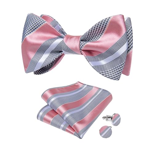 Image of DiBanGu Mens Silk Self Bow Tie Set 4PCS for Tuxedo Wedding