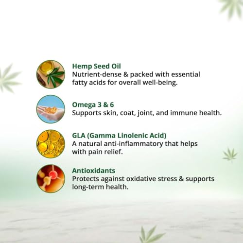 Image of Hampa Hemp Seed Oil for Pets-50 ml | Wholesome Nutrition for pet Dog, Cat | Rich in Omega 3, 6 & Antioxidants | Maintains Healthy Skin & Boost Immunity | Helps in Pain Relief, Stress Calming, Anxiety