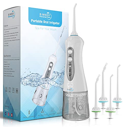 Water Flosser Teeth Cleaner, Professional flosser with 4 Jet Tips, Rechargeable Dental Flosser, Water Jet Teeth Cleaner Ideal for Adults & Kids Use at Home and Travel (White)