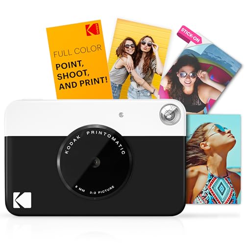 Image of Kodak Printomatic Full-Color Instant Print Camera Starter Bundle + Carrying Case + Zink 20pk Photo Paper - Colorful Photos On 2x3 Sticky-Back Paper - Fun Gift for Birthday Christmas Holiday - Black