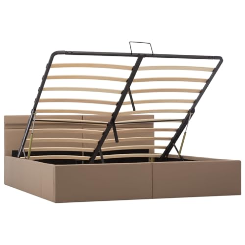 Cinyiqo Cama canapé hidráulica LED, Cama Abatible Horizontal, Canapes Matrimonio, Base Cama, Cuero sintético Capuchino 180x200 cm