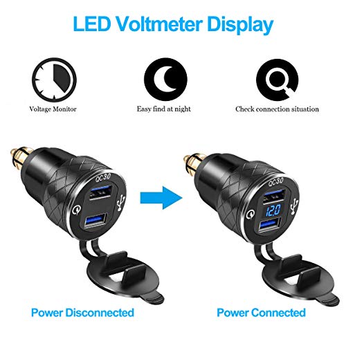 Image of iMESTOU Motorcycle DIN to Dual USB Power Charger Quick Charge 3.0 DIN USB Adapter Aluminum with Voltmeter Compatible with BMW Triumph Tiger Ducati