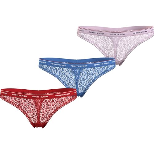 Tommy Hilfiger Pack de 3 Braguitas Tipo Tanga para MujerPremium Essential, Multicolor (Fierce Red/Blue Spell/Pearly Pink), XXL