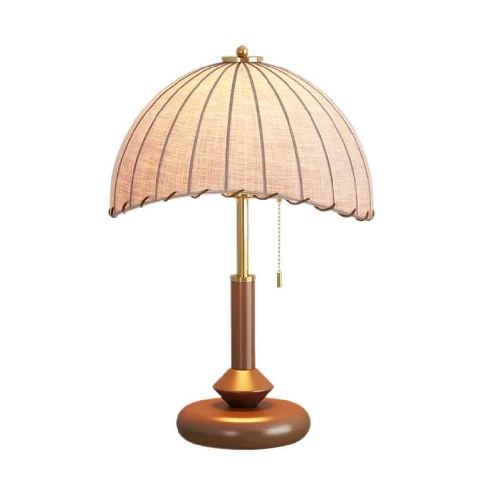 Lampada vintage in legno, lampada da lettura sul comodino | Base in legno massello, paralume in tessuto, retro francese, controllo a pulsanti, luce