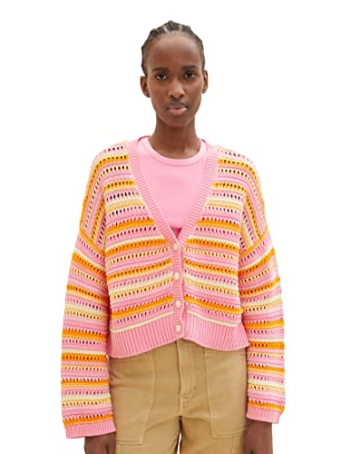 TOM TAILOR Denim Damen 1036500 Cardigan mit Streifen, 31884-Pink Multicolor...