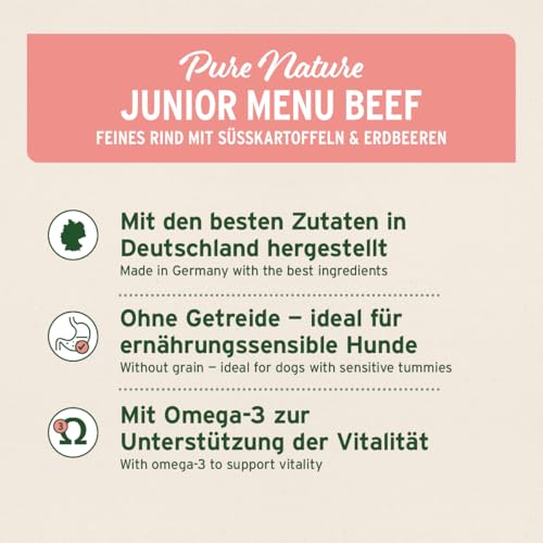 AniForte Hundefutter Nass Junior Rind 6 x 400g – Natürliches Nassfutter für Welpen, Junghunde im Wachstum, hoher Fleischanteil, Premium Welpennassfutter getreidefrei