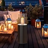 2 IN 1 Windlichtsäule Terrassenfeuerfür draußen und drinnen 81cm Hoch,Standkamin kerzenständer für Garten Deco haustür Deko,dekosäule,Großer rund feuersäule Schwarz mit Dekosteinen und Regenschutz
