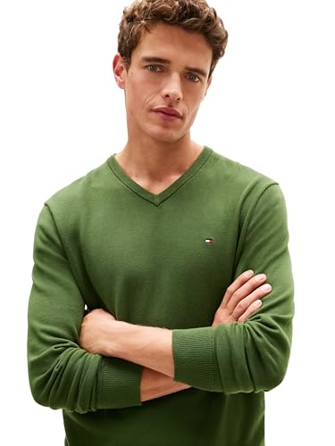 Tommy Hilfiger Herren-Pullover, Baumwolle, einfarbig, V-Ausschnitt, Leichter Pullover, Bergkiefer, XX-Large – Ansicht 2