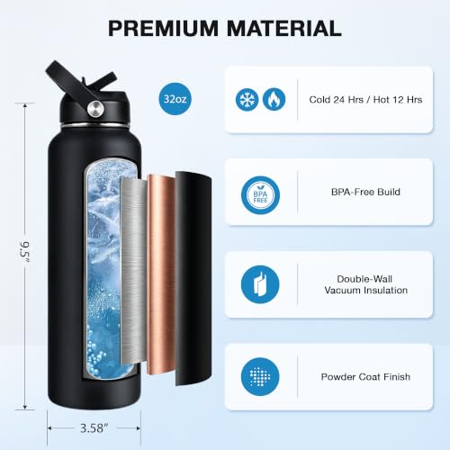 Image of SENDESTAR Water Bottle 32oz Double Wall Vacuum Insulated Leak Proof Stainless Steel Sports Water Bottle-Wide Mouth with New Flex Straw Lid & Spout Lid (White&Voilet)
