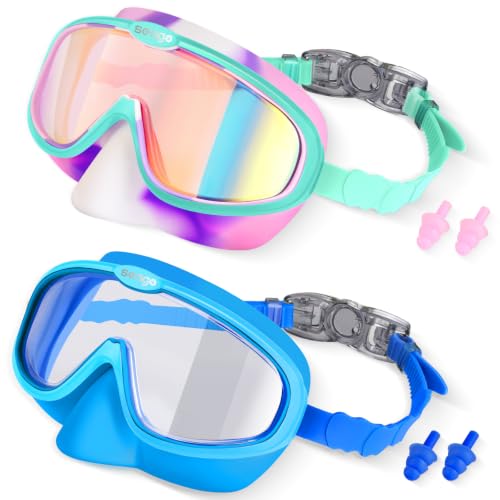Image of Seago Kids Swim Goggles 2 Pack for 3-12, Anti-Fog Clear View,Toddler Goggles with Nose Cover Swimming Goggles