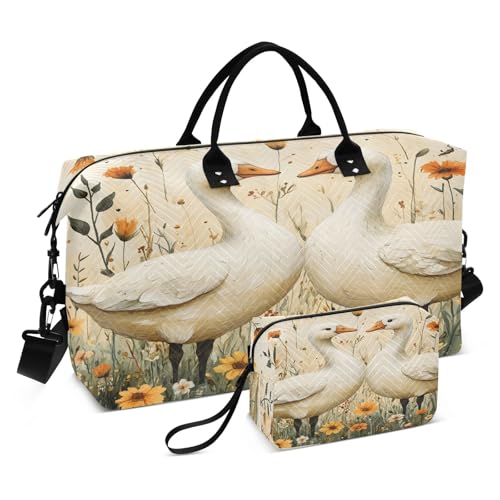 Weekender Bags Travel Duffel Gym Bag Duck Carry on Overnight Tote Bag with Toiletry Bag for Airplane Travel Trip Gym Yoga