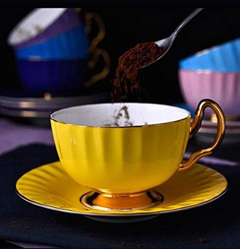 YBK Tech Bone China Cup and Saucer Set Ceramic Tea Coffee Cup for Breakfast Afternoon Tea - Butterfly and Elegance Series (Yellow)