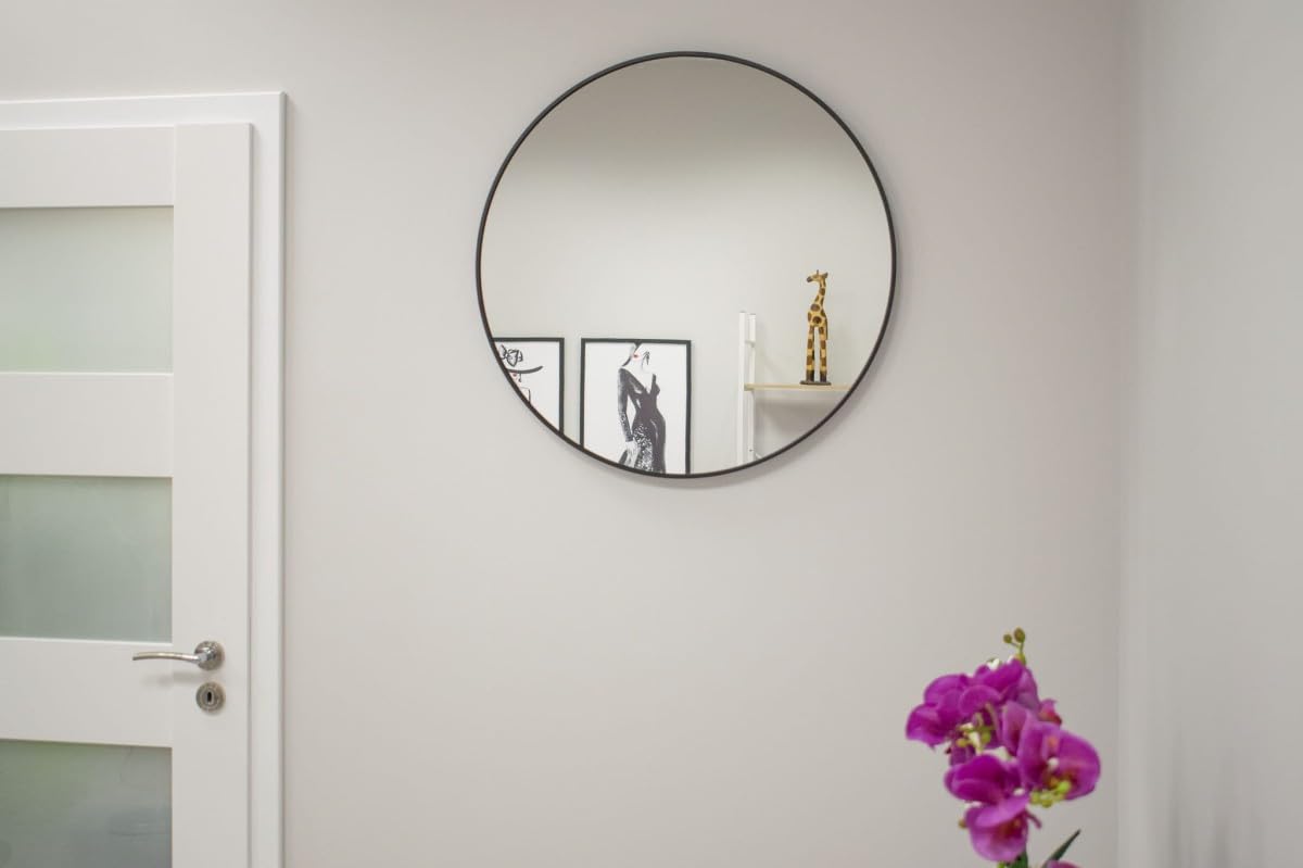 NMK HOME Espejo Decorativos de Pared Redondo 80 cm - Marco Negro para Sala de Estar y Dormitorio