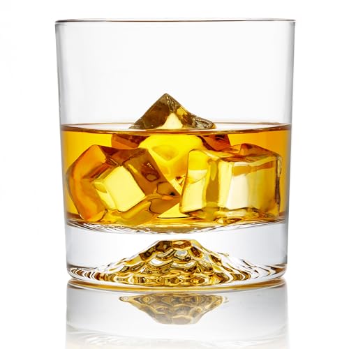 Mofado Crystal Old Fasioned Whiskey Glasses - Mountain Whiskey Glass- 10oz (Set of 4) - Perfect Weight and Sturdy - for Scotch, Bourbon, Manhattan/Lowball Tumbler - Ideal Gift
