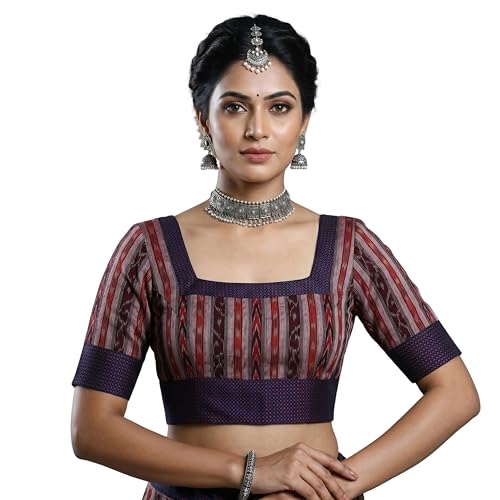Image of Ethnic Sambalpuri Ikat Unstitched Cotton Blouse Piece with Woven Border
