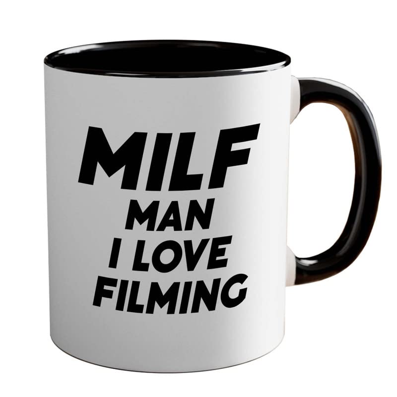 Funny Acronym 2Tone Black Mug 11oz - Man I Love Filming - Filmmaker Gifts Camera Lens Cut Prop Director Movie Film Scriptwriter…