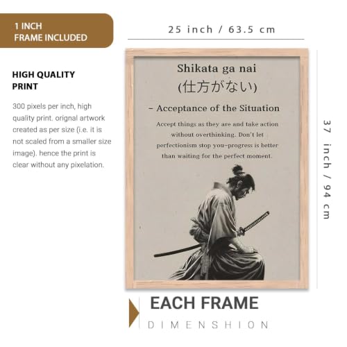 Image of kotart Japanese Samurai Motivational Art Wall Framed Posters | Aesthetic Japanese Theme Framed Poster for Living Room Bedroom Gaming Room Studio Wall Decor Set Of 3 (35x37 Inch)