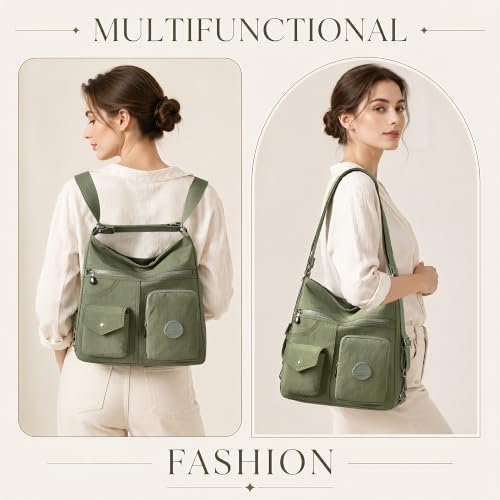 Image of Hobo Purse for Women, Nylon Crossbody Shoulder Handbag Convertible Backpack | Waterproof fabric, built-in anti-theft RFID pocket, multipurpose daily casual handbag