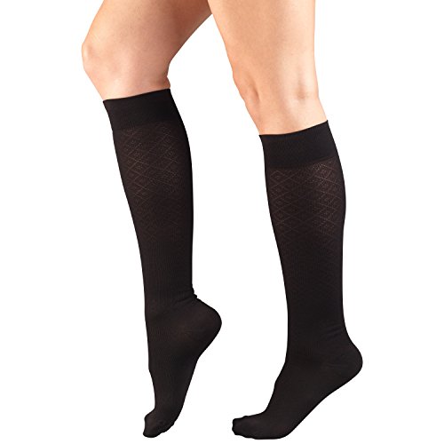 Image of Truform Compression Socks, 15-20 mmHg, Women's Dress Socks, Knee High Over Calf Length, Black Diamond Knit, Large (Pack of 2)