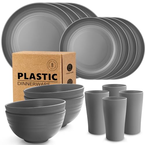 Teivio 16-Piece Plastic Dinner Set, Grey