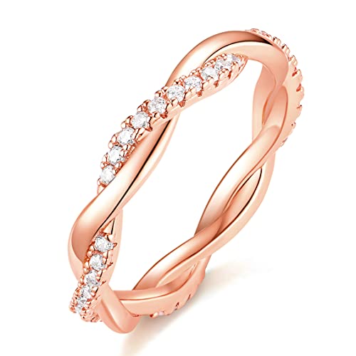 TIGRADE Women Eternity Ring Twisted Rope Cubic Zirconia Engagement Wedding Band Size 4-12, Rose Gold, Size 12