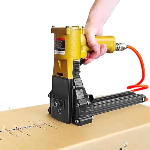 Pneumatic Cardboard Box Stapler | 34.7mm (1 3/8") Corrugated Carton Staple Gun | Adjustable Nail Length & Depth for Cartons & Folding Boxes