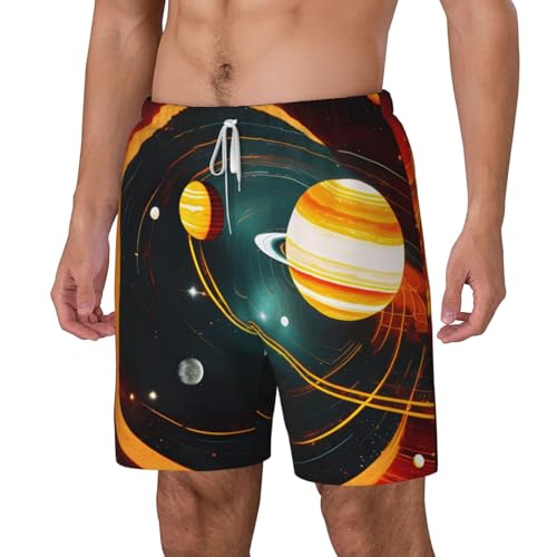 Solar System Jupiter Saturnshort Swim Trunks with Waist Rope and Two Side Pockets Beach Shorts Bathing Suits for Men2