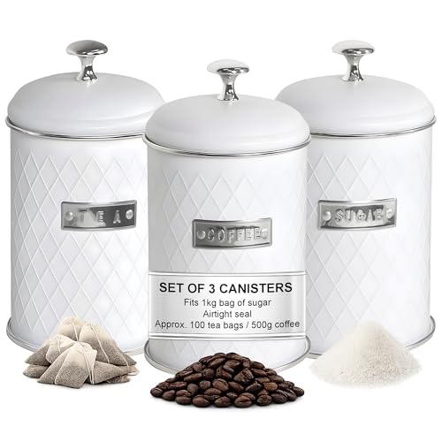 Limitless Essentials Tea Coffee Sugar Canisters Airtight Lightweight Metal Tins Set of 3