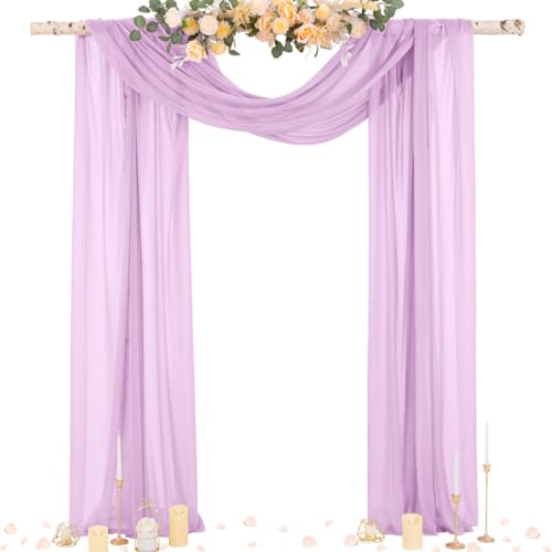 Image of Socomi Lilac Purple Wedding Arch Draping Fabric 29 inch x 20Ft 2 Panels Sheer Outdoor Curtain Drapes Extra Long for Bridal Baby Shower Ceremony Birthday Party Decor