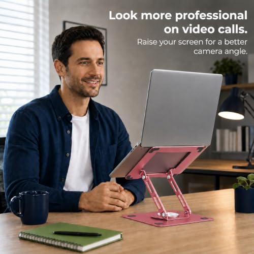 Image of Uncaged Ergonomics Swivel Laptop Stand for Desk, Adjustable Computer iPad Stand for Desk w / 360 Rotation, Portable Laptop Holder for Home Office Ergonomic Supplies (Brushed Pink)