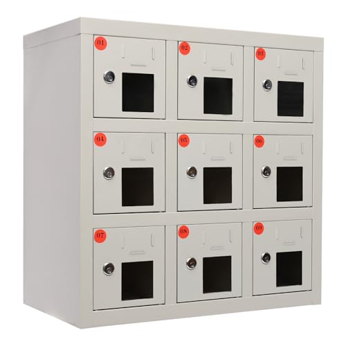 9 Doors Storage Locker, Tablet & Cell Phone Locker with a Five-Hole Socket Spare Key & Visible Window Metal Storage Lockers for Office Gym Shool Employees Staff - 6