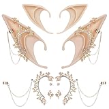 FRESHME Elf Ears with Piercings, Soft Fairy Ears with Gold Metal Leaf for Women Viking Boho Elven Ear Renaissance Cartilage Clips Cosplay Christmas Renaissance Halloween Custome Anime Party Accessories