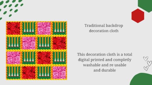 Image of Back Ground Decoration Clothes | Minimalist Box Design Backdrop with Graceful Red Roses and Pink Flower Blocks | varalakshmi puja Backdrop 5x5 feet