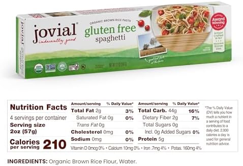 Jovial Whole Grain Brown Rice Spaghetti Pasta - Pasta Spaghetti, Spaghetti Pasta, Whole Grain Pasta, Organic Pasta, Gluten Free, Dairy Free, Brown Rice Pasta, Made in Italy - 12 Oz, 6 Pack