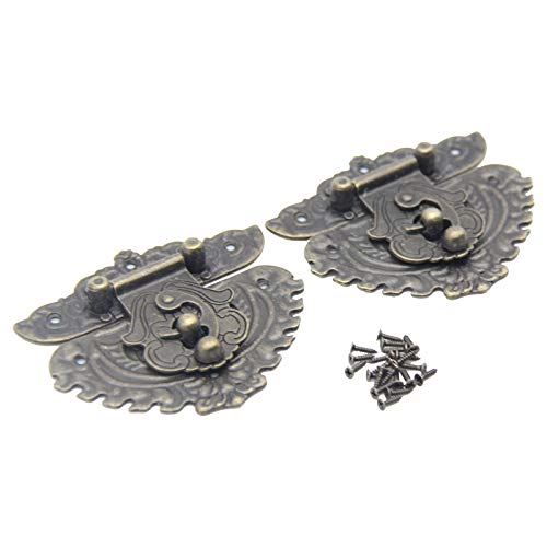 Image of 2Pcs Latch Hasp Antique Brass Decorative Hasp Jewelry Wooden Box Hasp Latch Lock with Screws for Drawer Cabinet Jewelry Wooden Case Box Antique Bronze Lock, 86x76mm