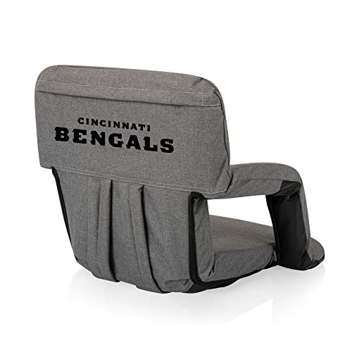 PICNIC TIME NFL Cincinnati Bengals Ventura Reclining Stadium Seat with Back Support, Bleacher Seat, Beach Floor Chair, (Heathered Gray)