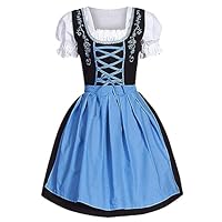 Women Dirndl Dress Oktoberfest Costume German Dirndl Dress 3 Pieces Plaid dirndldress with Apron Fancy Midi Skirt Oktoberfest Outfit Bavarian Costumes for Bavarian Beer Carnival Party